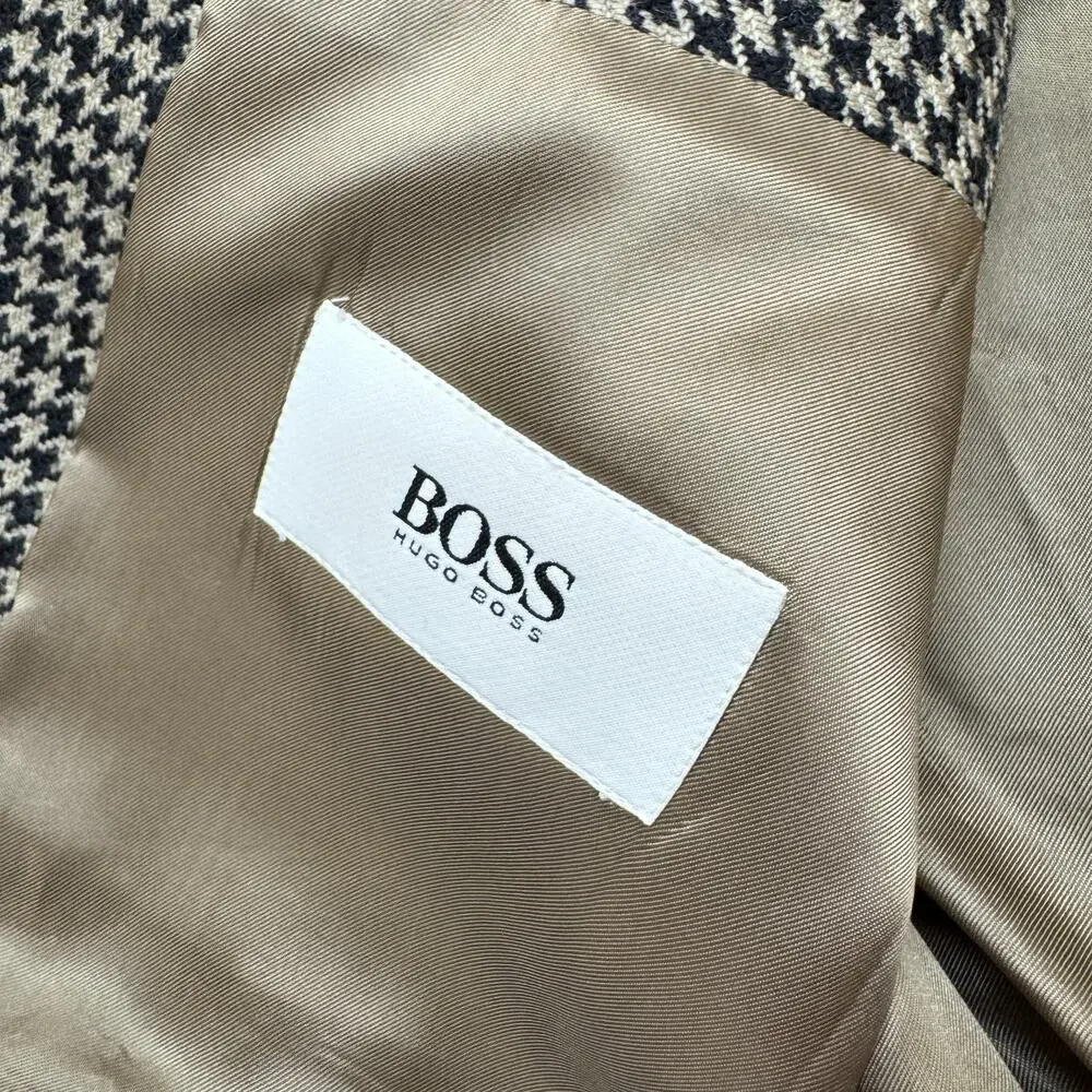 Vintage Mens Hugo Boss Brown Houndstooth Sport Coat Blazer Suit Jacket 38R USA